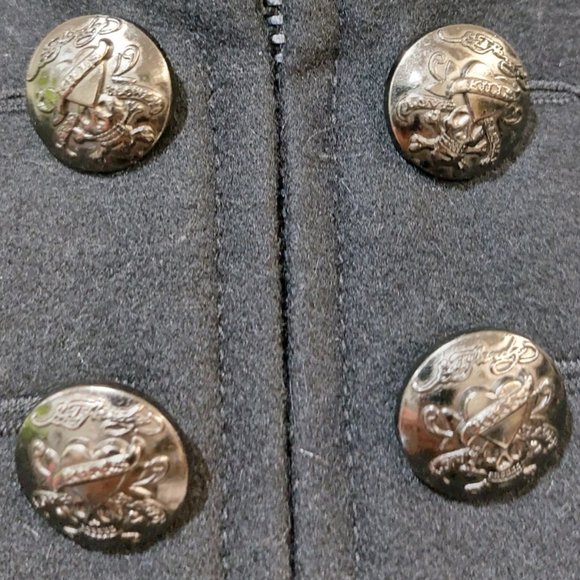 💥KILLER DESIGN💥Vintage Steampunk Chain Shoulder Military Wool Coat in Black - Picture 14 of 16